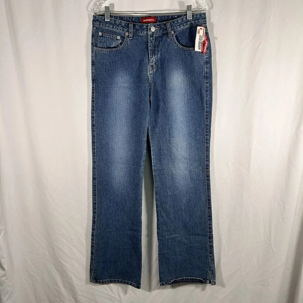 New Unionbay Jeans Size 11 33" Medium Wash Denim Mid Rise Hipster Boot